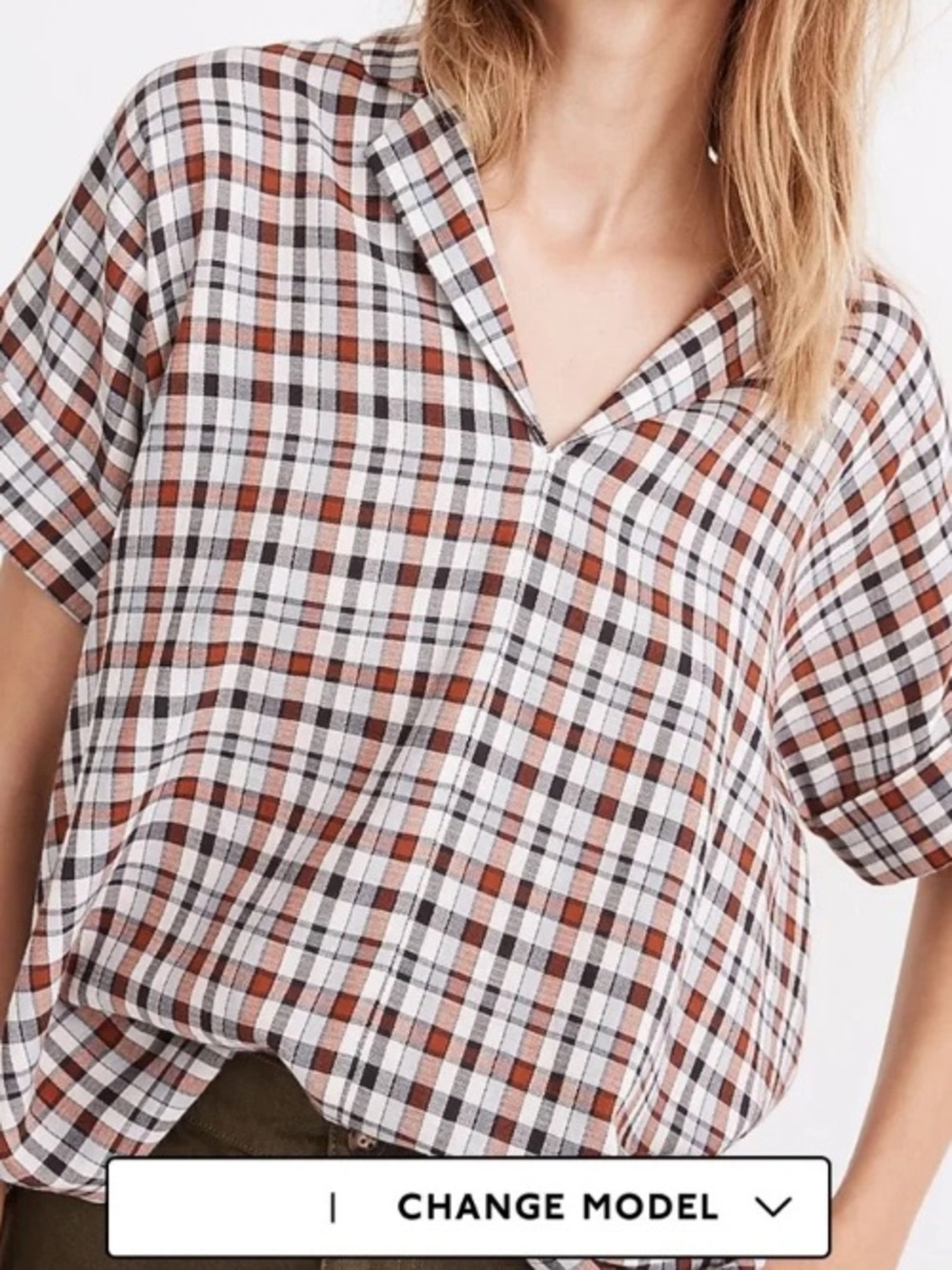 Madewell Brown & White Plaid Short-Sleeve Button-Down Top
